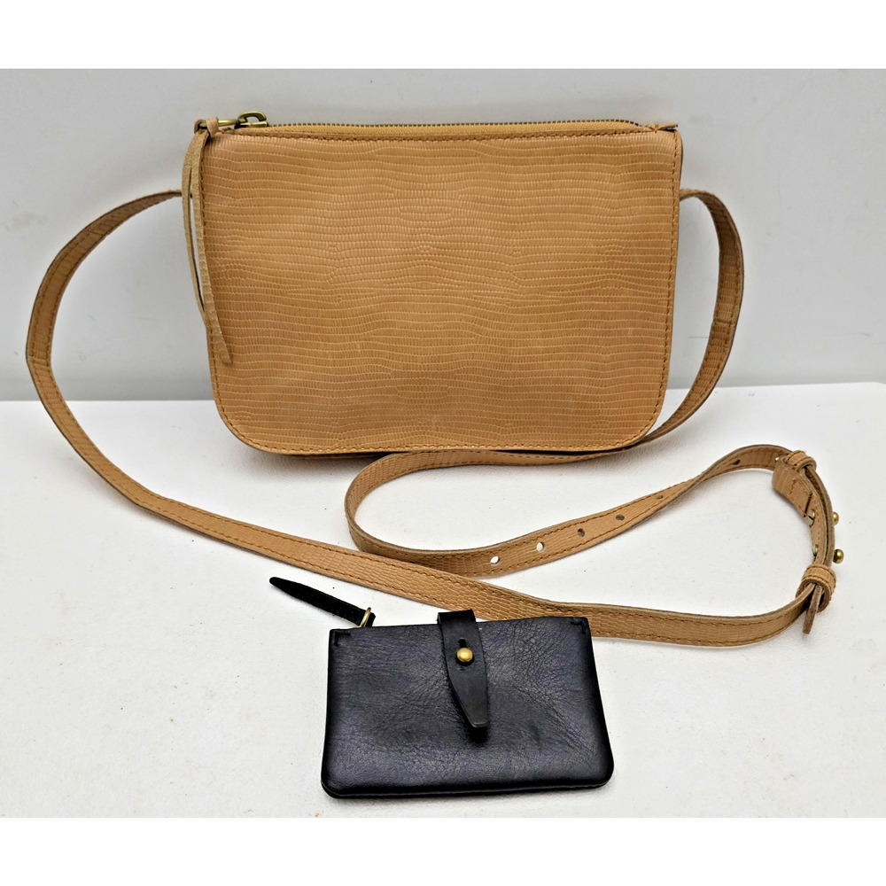 Madewell Simple Tan Lizard Embossed Leather Crossbody Bag with Coin wallet